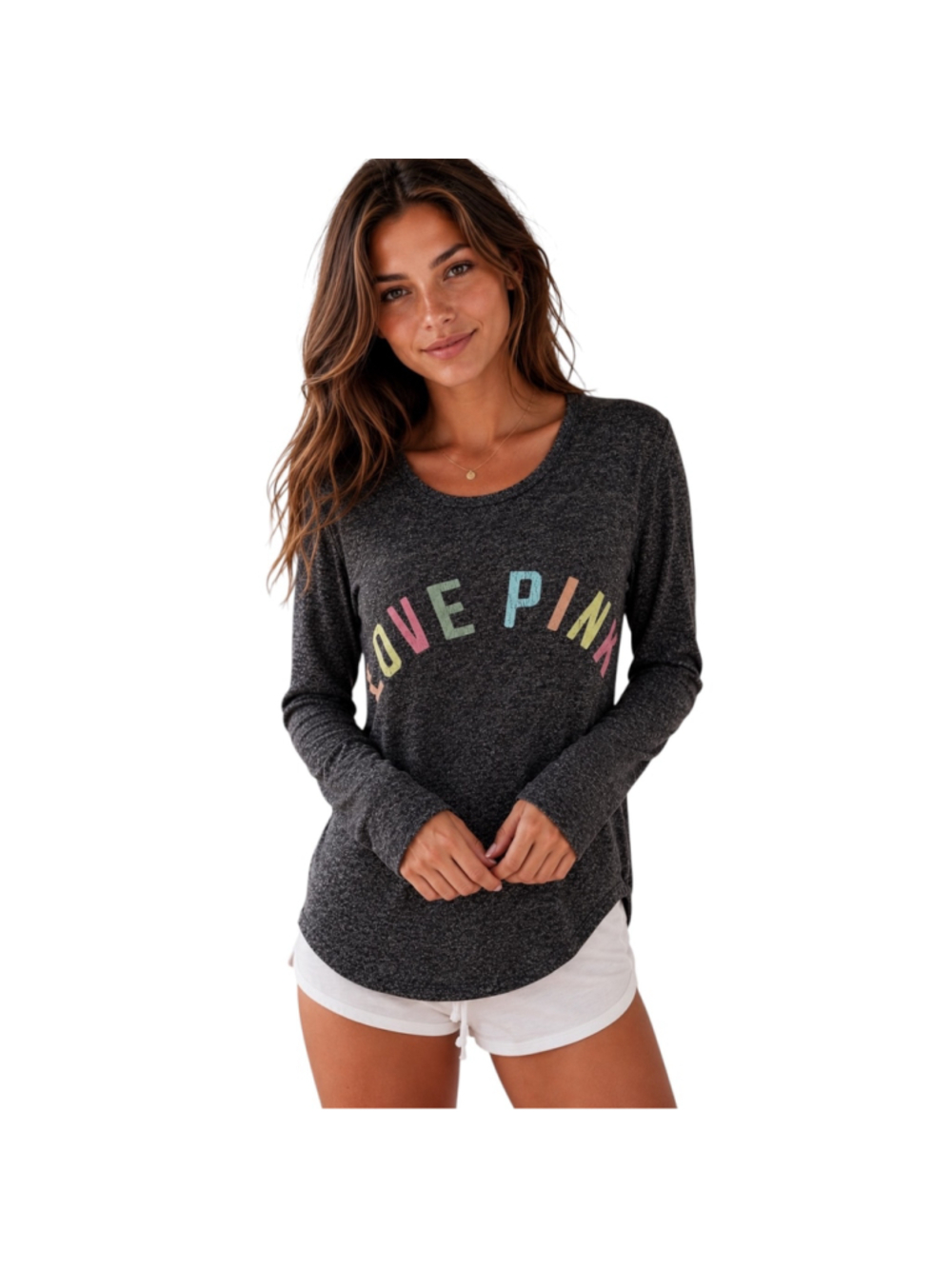 Victoria’s Secret PINK Love PINK Sleep Top Long Sleeve Pajama Lounge Tee Gray S